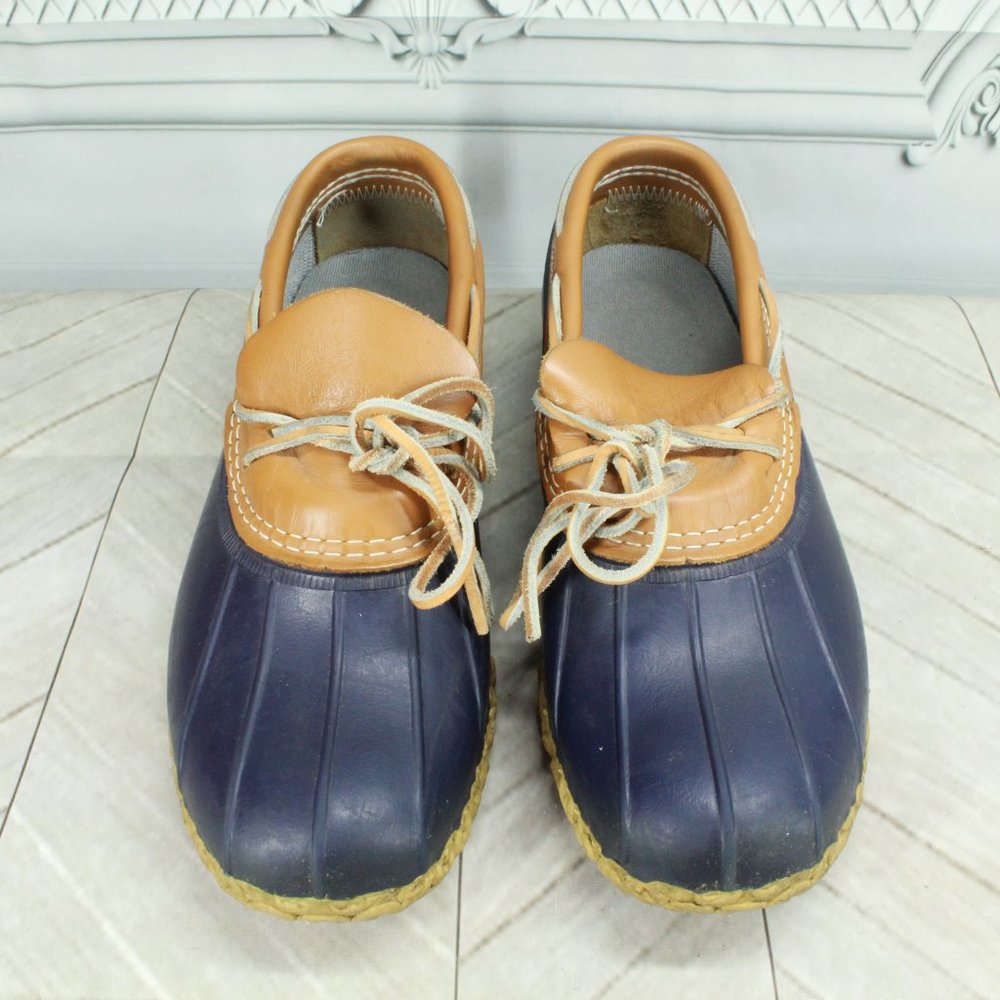 LL Bean Blue Rubber Gumshoes Moccasin Low Ankle Boots Size 9 Wide - Picture 5 of 10